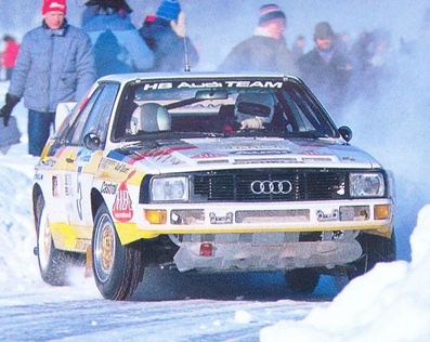 Walter Röhrl - Christian Geistdörfer
35º Internacional Suecia Rally 1985. Audi Sport Quattro S1 (IN-NL 8) Abandonó por motor en SS20 de 17.36 Km.

Del 15 al 17 de Febrero, Karlstad, Suecia.
Superficie: nieve - hielo.

El Rally tenia un total de 1642.00 km de los que 513.68 km divididos en 29 tramos eran especiales.

Tomaron la salida 115 equipos, finalizaron 56.@
Palabras clave: Walter_Röhrl;Audi;Sport;Quattro;Suecia;Grupo_B;nieve;1985