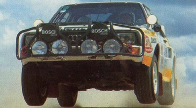Stig Blomqvist - Björn Cederberg
33º Marlboro Safari Rally 1985. Audi Sport Quattro S1 (IN-NA 23). Abandonó por la caja de cambios en CH 4.

Del 4 al 8 de Abril, Nairobi, Kenya, África.
Superficie: tierra.

El Rally tenia un total de 5167.6 km con 88 controles horarios.

Tomaron la salida 71 equipos, finalizaron 20.@
Palabras clave: Stig_Blomqvist;Audi;Sport;Quattro;Safari;Grupo_B;1985;