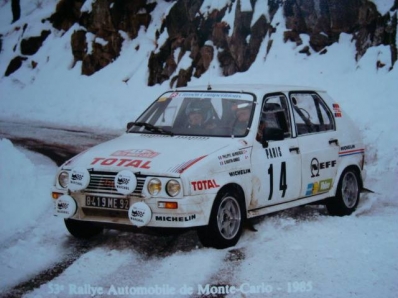 Philippe Wambergue - Bernard Martin-Dondoz
53º Rallye Automobile de Monte-Carlo 1985. Citröen Visa 1000 Pistes (8419 ME 92) Abandonó por accidente en SS23 St Auban de 30.50 Km.
Citroën Compétitions

Del 26 de Enero al 1 de Febrero, Monte-Carlo.
Superficie: asfalto -nieve.

El Rally tenía un total de 3999.00 km de los que 851.10 km divididos en 34 tramos eran especiales (1 de ellos fue cancelado SS17).

Tomaron la salida 117 equipos, finalizaron 68.@
Palabras clave: Philippe_Wambergue;Citroen;Visa;Grupo_B;Montecarlo;1985