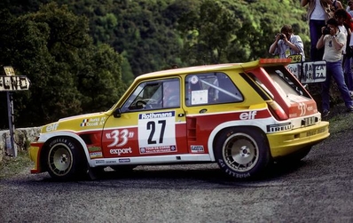 Didier Auriol - Bernard Occelli
29º Tour de Corse - Rallye de France 1985. Renault 5 Maxiturbo (21 RG 28). Abandonó por problemas eléctricos en SS9 Campo al Quarcio - Pont de Noceta de 33,77 Km.

Del 2 al 4 de Mayo, Ajaccio, Córcega, Francia.
Superficie: asfalto.

El Rally tenia un total de 1603.00 km de los que 1122.25 km divididos en 30 tramos eran especiales (1 de ellos fue cancelado, SS5 Sartene - Zonza de 44.23 km, por el fatal accidente de Attilio Bettega en el tramo anterior, SS4 Zerubia - Santa Giulia de 30.60 km).

Tomaron la salida 139 equipos, finalizaron 45.@
Palabras clave: Didier_Auriol;Renault;Maxiturbo;Grupo_B;Corcega;1985;Corse