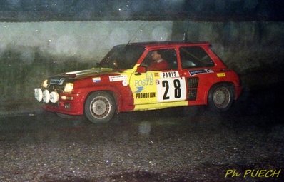 Michel Bour - Denise Sanner
53º Rallye Automobile de Monte-Carlo 1985. Renault 5 Turbo. Abandonó, desconocemos el motivo y en que especial.

Del 26 de Enero al 1 de Febrero, Monte-Carlo.
Superficie: asfalto -nieve.

El Rally tenía un total de 3999.00 km de los que 851.10 km divididos en 34 tramos eran especiales (1 de ellos fue cancelado SS17).

Tomaron la salida 117 equipos, finalizaron 68.@
Palabras clave: Renault;Turbo;Montecarlo;Grupo_B;1985