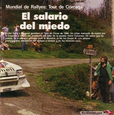LOS PILOTOS PROFESIONALES ADVIRTIERON DEL PELIGRO A TIEMPO Y NO LES HICIERON CASO
Revista de motor española, informando de la victoria de Bruno Saby en el 30º Rally Tour de Corse de 1986, junto con el triste accidente mortal de Henri Toivonen - Sergio Cresto, y de la desaparición del grupo B para el año 1987.
(Al final dice: los pilotos profesionales advirtieron del peligro a tiempo y no les hicieron caso).

Del 1 al 3 de Mayo, Ajaccio, Córcega, Francia.
Superficie: asfalto.
El Rally tenia un total de 1551.00 km de los que 1122.34 km divididos en 30 tramos eran especiales. (4 de ellos fueron cancelados. SS12 Figarella - Cardo de 15.75 Km, SS18 Corte - Taverna de 26.84 Km, SS19 Moltifao - Speloncato de 38.16 Km y SS20 Corbara - Calenzana de 23.69 Km. Los 3 últimos por el fatal accidente de Henri y Sergio).
Tomaron la salida 122 equipos, finalizaron 31.

En esta edición habí­an 5 tramos de 50 o mas Km cronometrados, SS7 Cozzano - Col de la Serra de 50.84, SS8 Muracciole - Abbazia de 50.00, SS10 Pont d'Altiani - Pont St Laurent de 56.01, SS14 Prunelli - San Pancrazio de 55.67 y SS17 Campe Militaire - Corte de 58.14. Uno de mas de 70 km, SS23 Saint Roch - Suaricchio de 78.19, y otro, el último, SS30 Liamone - Suaricchio de 83.16 Km.

Aquí dejo los kilómetros de cada uno de los 30 tramos del Rally:

1ª ETAPA (01-Mayo-1986)
SS1 Verghia - Pont de la Masina de 38.09 km
SS2 Sainte Marie Sicche - Moca 1 de 23.96 km
SS3 Petreto - Aullene 1 de 20.03 km
SS4 Zerubia - Santa Giulia de 30.60 km
SS5 Sartene - Zonza de 44.23 km
SS6 Aullene - Zicavo de 25.59 km
SS7 Cozzano - Col de la Serra de 50.84 km
SS8 Muracciole - Abbazia de 50.00 km
SS9 Campo al Quarcio - Ponte de Noceta de 33.77 km
SS10 Pont d'Altiani - Pont St Laurent de 56.01 km
SS11 Ponte Rosso - Borgo de 42.29 km

TOTAL ETAPA 415.41 km

2ª ETAPA (02 Mayo-1986)
SS12 Figarella - Cardo (cancelado) de 15.75 km
SS13 Saint Florent - Col de San Stefano de 26.81 km
SS14 Prunelli - San Pancrazio de 55.67 km
SS15 Folelli - Santa Lucia di Moriani de 18.49 km
SS16 Moriani Plage - Orsoni de 20.10 km
SS17 Campe Militaire Corte de 58.14 km
SS18 Corte - Taverna (cancelado) de 26.84 km
SS19 Moltifao - Speloncato (cancelado) de 38.16 km
SS20 Corbara - Calenzana (cancelado) de 23.69 km

TOTAL ETAPA 283.65 km

3ª ETAPA (03-Mayo-1986)
SS21 Norte Dame de la Serra - Pont du Fango de 28.77 km
SS22 Fango - Ota de 48.59 km
SS23 Saint Roch - Suaricchio de 78.19 km
SS24 Tavera - Pont de Mezzana de 30.57 km
SS25 Sainte Marie Sicche - Moca 2 de 23.96 km
SS26 Petreto - Aullene 2 de 20.03 km
SS27 Sorbollano - Santa Giulia de 35.59 km
SS28 Calvese - Agosta Plage de 38.69 km
SS29 Plaine de Peri - Capiglioli de 35.73 km
SS30 Liamone - Suaricchio 83.16 km

TOTAL ETAPA 423.28 km.
SUMANDO LAS TRES ETAPAS, ESTAMOS HABLANDO DE 1122.34 KM CRONOMETRADOS... UNA SALVAJADA...@
Palabras clave: Còrcega;1986;Grupo_B;Detalles