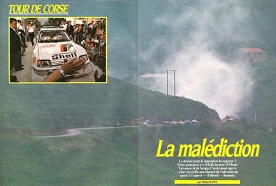 30º Rally Tour de Corse 1986
La Maldiciòn
(Revista Francesa de la época).@
Palabras clave: Henri_Toivonen;Sergio_Cresto;Lancia;Delta;Grupo_B;Còrcega;1986;crash