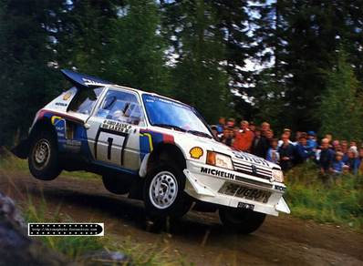 Timo Salonen - Seppo Harjanne
36º Rally de los 1000 Lagos 1986. Peugeot 205 Turbo 16 E2 (237 FWH 75). Clasificado 1º.

De SS1 a SS34, dominó el Rally Markku Alen con el Lancia Delta S4, pero una pequeña salida de pista le hizo perder un tiempo imposible de recuperar hasta el final del mismo (total SS48) quedando 3º.
2º quedó Juha Kankkunen compañero de Equipo de Timo Salonen.

Del 5 al 7 de Septiembre, Jyväskylä, Finlandia.
Superficie: tierra. 
El Rally tenia un total de 1344.89 km de los que 389.97 km divididos en 48 tramos eran especiales, (una de ellas fue cancelada SS8 Savo de 8.11 Km).
Se inscribieron 169 equipos, tomaron la salida 164, finalizaron 81.@
Palabras clave: Timo_Salonen;Seppo_Harjanne;Peugeot;T16;E2;Grupo_B;Finlandia;1986;