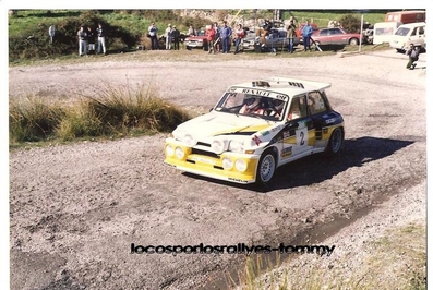 Carlos Sainz Cenamor - Antonio Boto
3º Rally Shalymar / Valeo 1986
(Cto. de España Rallyes de Asfalto)

1º Carlos Sainz - Antonio Boto
Renault 5 MaxiTurbo (VA-4650-M)
2:35.03

2º Salvador Servià - Jordi Sabater
Lancia Rally 037 (2M 6667 P)
2:36.14

3º Beny Fernández - José López Orozco
Opel Manta 400
2:38.52.

Del 15 al 16 de Noviembre, Madrid, España.
Superficie: asfal

El Rally constaba de 21 tramos cronometrados, desconocemos cuantos kilómetros totales.

Se inscribieron un mínimo de 63 equipos, finalizaron un mínimo de 48.
@
Palabras clave: ;Renault;Maxiturbo;Valeo;Madrid;1986;Grupo_B