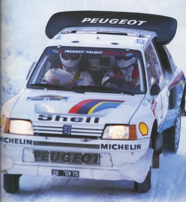 Juha Kankkunen - Juha Piironen
36º Internacional Suecia Rally 1986. Peugeot 205 Turbo 16 E2 (26 FGV 75). Clasificado 1º.

Del 14 al 16 de Febrero, Karlstad, Suecia.
Superficie: nieve - hielo.

El Rally tenia un total de 1670.00 km de los que 556.79 km divididos en 30 tramos eran especiales.

Tomaron la salida 107 equipos, finalizaron 62.@
Palabras clave: ;Juha_Piironen;Peugeot;Turbo;Grupo_B;Suecia;1986;nieve