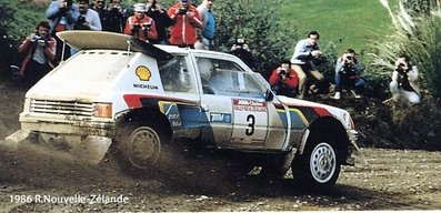 Juha Kankkunen - Juha Piironen
16º AWA Clarion Rally de Nueva Zelanda 1986. Peugeot 205 Turbo 16 E2 (319 FPF 75). Clasificado 1º.

Del 5 al 8 de Julio, Auckland, Nueva Zelanda.
Superficie: tierra.

El Rally tenia un total de 1980.00 km de los que 597.76 km divididos en 35 tramos, eran especiales, (una de ellas fue cancelada SS26 Kawerau Forest de 26.73 Km).

Se inscribieron 55 equipos, tomaron la salida 52, finalizaron 40.

