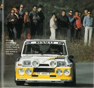 Carlos Sainz Cenamor - Antonio Boto
22º Rally Catalunya 1986. Renault 5 Maxiturbo (VA-4650-M). Clasificado 2º.

Del 23 al 26 de Octubre, Barcelona, Catalunya, España.
Superficie: asfalto.

El Rally tenia un total de 1246.00 km de los que 417.00 km divididos en 30 tramos eran especiales.

Tomaron la salida 84 equipos, finalizaron 49.@
Palabras clave: ;Renault;Maxiturbo;Grupo_B;1986;Catalunya;España;Spain