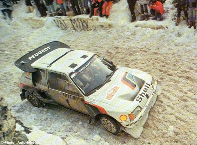 Timo Salonen - Seppo Harjanne
54º Rallye Automobile de Monte-Carlo 1986. Peugeot 205 Turbo 16 (24 FGV 75). Clasificado 2º.

Del 18 al 24 de Enero, Monte-Carlo.
Superficie: asfalto - nieve.

El Rally tenía un total de 3984.00 km de los que 881.20 km divididos en 36 tramos eran especiales.

Tomaron la salida 156 equipos, finalizaron 65.@
Palabras clave: Timo_Salonen;Seppo_Harjanne;Peugeot;Turbo;T16;Montecarlo;Grupo_B;nieve;1986