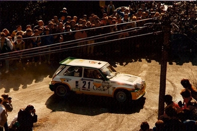 Philippe Touren - Albert Neyron
29º Critérium des Cévennes 1986. Renault 5 MaxiTurbo (5555 SP 30). Clasificado 2º.

Del 8 al 9 de Noviembre, Montpellier, Francia.
Superficie: asfalto con un total de 277.90 km divididos en 17 tramos cronometrados.
(Uno de ellos fue cancelado SS4 Le Vigan - St-Bresson de 14.30 km)

Tomaron la salida 198 equipos, finalizaron 87.@
Palabras clave: ;Renault;Maxiturbo;Grupo_B;1986;Criterium_Cevennes