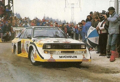 Hannu Mikkola - Arne Hertz
54º Rallye Automobile de Monte-Carlo 1986. Audi Sport Quattro S1 E2 (IN-NW 4). Clasificado 3º.

Del 18 al 24 de Enero, Monte-Carlo.
Superficie: asfalto - nieve.

El Rally tenía un total de 3984.00 km de los que 881.20 km divididos en 36 tramos eran especiales.

Tomaron la salida 156 equipos, finalizaron 65.@
Palabras clave: ;Montecarlo;Audi;Quattro;Sport;Grupo_B;nieve;1986