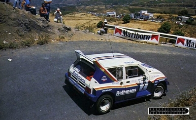 Jimmy McRae - lan Grimdod
10º Rally Corte Inglés 1986. MG Metro 6R4 (C749 LFM). Clasificado 3º.

Del 4 al 6 de Julio, Las Palmas de Gran Canaria, España.
Superficie: asfalto.

El Rally tenia un total de 693.00 km de los que 288.00 km divididos en 18 tramos eran especiales.

Tomaron la salida 70 equipos finalizaron 36.@
Palabras clave: Jimmy_McRae;Grupo_B;MG;Metro;Corte_Ingles;Canarias;1986