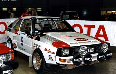 John Buffum - Neil Wilson
21º Toyota Olympus Rally 1986. Audi Sport Quattro S1 (F344). Clasificado 3º.

Última aparición Oficial de los coches Grupo B en una prueba válida para el Mundial de Rallys.

De 4 al 7 de Diciembre, Tacoma - Tumwater, Washington, Estados Unidos.
Superficie: tierra.

El Rally tenía un total de 540.65 km cronometrados divididos en 40 tramos especiales (uno de ellos fue cancelado SS6 Taylor Towne de 14.76 km).

Tomaron la salida 50 equipos, finalizaron 25.@
Palabras clave: ;Audi;Sport;Quattro;Grupo_B;1986;Olympus;EE.UU
