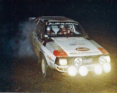 John Buffum - Neil Wilson
21º Toyota Olympus Rally 1986. Audi Sport Quattro S1 (F344). Clasificado 3º.

Última aparición Oficial de los coches Grupo B en una prueba válida para el Mundial de Rallys.

De 4 al 7 de Diciembre, Tacoma - Tumwater, Washington, Estados Unidos.
Superficie: tierra.

El Rally tenía un total de 540.65 km cronometrados divididos en 40 tramos especiales (uno de ellos fue cancelado SS6 Taylor Towne de 14.76 km).

Tomaron la salida 50 equipos, finalizaron 25.@
Palabras clave: ;Audi;Sport;Quattro;Grupo_B;1986;Olympus;EE.UU