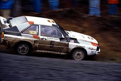 John Buffum - Neil Wilson
21º Toyota Olympus Rally 1986. Audi Sport Quattro S1 (F344). Clasificado 3º.

Última aparición Oficial de los coches Grupo B en una prueba válida para el Mundial de Rallys.

De 4 al 7 de Diciembre, Tacoma - Tumwater, Washington, Estados Unidos.
Superficie: tierra.

El Rally tenía un total de 540.65 km cronometrados divididos en 40 tramos especiales (uno de ellos fue cancelado SS6 Taylor Towne de 14.76 km).

Tomaron la salida 50 equipos, finalizaron 25.@
Palabras clave: ;Audi;Sport;Quattro;Grupo_B;1986;Olympus;EE.UU