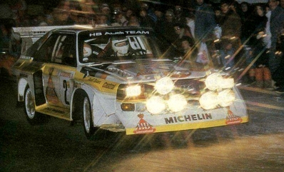 Walter Röhrl - Christian Geistdörfer
54º Rallye Automobile de Monte-Carlo 1986. Audi Sport Quattro S1 E2 (IN-NL 23). Clasificado 4º.

Del 18 al 24 de Enero, Monte-Carlo.
Superficie: asfalto - nieve.

El Rally tenía un total de 3984.00 km de los que 881.20 km divididos en 36 tramos eran especiales.

Tomaron la salida 156 equipos, finalizaron 65.@
Palabras clave: Audi;Grupo_B;Quattro;Walter_Röhrl;Montecarlo;1986