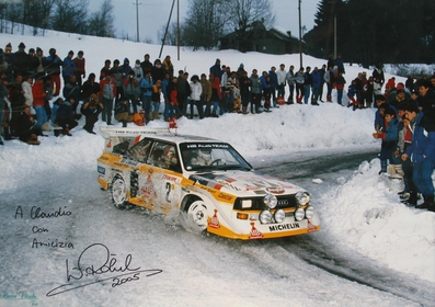Walter Röhrl - Christian Geistdörfer
54º Rallye Automobile de Monte-Carlo 1986. Audi Sport Quattro S1 E2 (IN-NL 23). Clasificado 4º.

Del 18 al 24 de Enero, Monte-Carlo.
Superficie: asfalto - nieve.

El Rally tenía un total de 3984.00 km de los que 881.20 km divididos en 36 tramos eran especiales.

Tomaron la salida 156 equipos, finalizaron 65.

© Claudio Cavion
@
Palabras clave: Walter_Röhrl;Audi;Quattro;Sport;Montecarlo;Nieve;1986;grupo_B