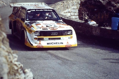 Walter Röhrl - Christian Geistdörfer
54º Rallye Automobile de Monte-Carlo 1986. Audi Sport Quattro S1 E2 (IN-NL 23). Clasificado 4º.

Del 18 al 24 de Enero, Monte-Carlo.
Superficie: asfalto - nieve.

El Rally tenía un total de 3984.00 km de los que 881.20 km divididos en 36 tramos eran especiales.

Tomaron la salida 156 equipos, finalizaron 65.@
Palabras clave: Walter_Röhrl;Audi;Quattro;Sport;Montecarlo;Nieve;1986;grupo_B