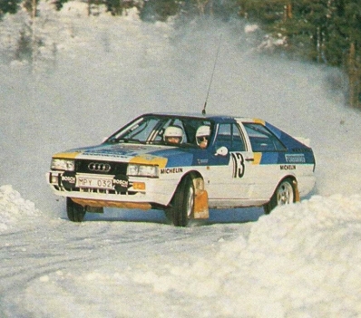 Gunnar Pettersson - Arne Pettersson
36º Internacional Suecia Rally 1986. Audi Coupé Quattro (MPY 032). Clasificado 5º.

Del 14 al 16 de Febrero, Karlstad, Suecia.
Superficie: nieve - hielo.

El Rally tenia un total de 1670.00 km de los que 556.79 km divididos en 30 tramos eran especiales.

Tomaron la salida 107 equipos, finalizaron 62.
Palabras clave: Audi;Coupe;Quattro;Suecia;1986;Nieve