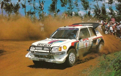 Juha Kankkunen - Juha Piironen
34º Marlboro Safari Rally Kenya 1986. Peugeot 205 Turbo 16 E2 (287 FPF 75). Clasificado 5º.

Del 29 de Marzo al 2 de Abril, Nairobi, Kenya, África.
Superficie: tierra.

El Rally tenia un total de 4.190 km con 63 controles horarios.

Tomaron la salida 69 equipos, finalizaron 16.@
Palabras clave: Juha_Piironen;Peugeot;Turbo;Safari;1986;grupo_B