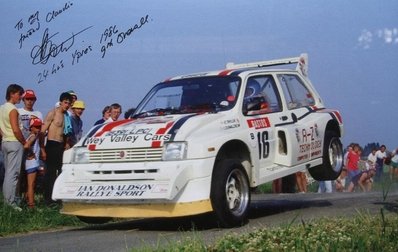 Ian Donaldson - Richard Taylor
22º Ypres 24 Horas Rally 1986. MG Metro 6R4 (B391 LPC). Clasificado 9º.

Del 27 al 29 de Junio, Ypres, Bélgica.
Superficie: asfalto.

El Rally estaba dividido en 2 etapas y 411.41 km cronometrados divididos en 37 tramos especiales.

Tomaron la salida 155 equipos, finalizaron 70.

© Claudio Cavion
@
Palabras clave: Metro;Grupo_B;MG;Ypres;1986;Saltos