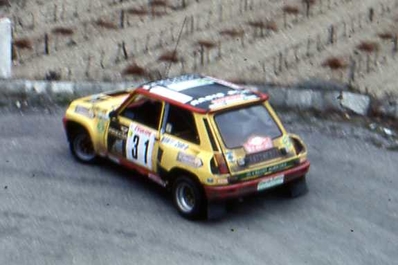 Jean-Paul Aymé - Brigitte Aymé
54º Rallye Automobile de Monte-Carlo 1986. Renault 5 Turbo (1073 MF 07). Clasificado 14º.

Del 18 al 24 de Enero, Monte-Carlo.
Superficie: asfalto - nieve.

El Rally tenía un total de 3984.00 km de los que 881.20 km divididos en 36 tramos eran especiales.

Tomaron la salida 156 equipos, finalizaron 65.@
Palabras clave: ;Renault;turbo;Montecarlo;1986;grupo_B