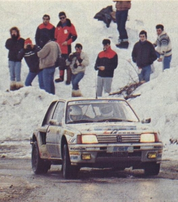 Jean-Michel Fabre - Charley Pasquier
54º Rallye Automobile de Monte-Carlo 1986. Peugeot 205 Turbo 16 (513 FML 75). Clasificado 75º.

Del 18 al 24 de Enero, Monte-Carlo.
Superficie: asfalto - nieve.

El Rally tenía un total de 3984.00 km de los que 881.20 km divididos en 36 tramos eran especiales.

Tomaron la salida 156 equipos, finalizaron 65.@
Palabras clave: ;Peugeot;T16;Montecarlo;1986;Grupo_B;nieve