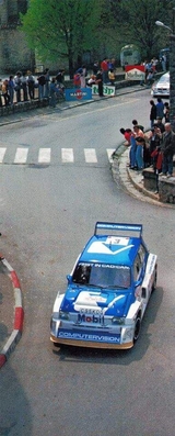 30º Tour de Corse 1986 - Rallye de France 1986
01-05-1986
En primera linea de imagen el 3# MG Metro 6R4 (C95 KOG) de Tony Pond - Rob Arthur, abandonó por la correa del árbol de levas en SS14 Prunelli - San Pancrazio de 55.67 Km.

Detrás, dándole caza, podemos ver el 4# Lancia Delta S4 (TO 73074E) de Henri Toivonen - Sergio Cresto.

Todo el Equipo Martini Lancia abandona el Rallye a causa del fatal accidente de Henri Toivonen junto a su copiloto Sergio Cresto el 02-Mayo-1986.
D.E.P / R.I.P.

Del 1 al 3 de Mayo, Ajaccio, Córcega, Francia.
Superficie: asfalto.
El Rally tenia un total de 1551.00 km de los que 1122.34 km divididos en 30 tramos eran especiales. (4 de ellos fueron cancelados. SS12 Figarella - Cardo de 15.75 Km, SS18 Corte - Taverna de 26.84 Km, SS19 Moltifao - Speloncato de 38.16 Km y SS20 Corbara - Calenzana de 23.69 Km. Los 3 últimos por el fatal accidente de Henri y Sergio).
Tomaron la salida 122 equipos, finalizaron 31.

En esta edición habí­an 5 tramos de 50 o mas Km cronometrados, SS7 Cozzano - Col de la Serra de 50.84, SS8 Muracciole - Abbazia de 50.00, SS10 Pont d'Altiani - Pont St Laurent de 56.01, SS14 Prunelli - San Pancrazio de 55.67 y SS17 Campe Militaire - Corte de 58.14. Uno de mas de 70 km, SS23 Saint Roch - Suaricchio de 78.19, y otro, el último, SS30 Liamone - Suaricchio de 83.16 Km.

Aquí dejo los kilómetros de cada uno de los 30 tramos del Rally:

1ª ETAPA (01-Mayo-1986)
SS1 Verghia - Pont de la Masina de 38.09 km
SS2 Sainte Marie Sicche - Moca 1 de 23.96 km
SS3 Petreto - Aullene 1 de 20.03 km
SS4 Zerubia - Santa Giulia de 30.60 km
SS5 Sartene - Zonza de 44.23 km
SS6 Aullene - Zicavo de 25.59 km
SS7 Cozzano - Col de la Serra de 50.84 km
SS8 Muracciole - Abbazia de 50.00 km
SS9 Campo al Quarcio - Ponte de Noceta de 33.77 km
SS10 Pont d'Altiani - Pont St Laurent de 56.01 km
SS11 Ponte Rosso - Borgo de 42.29 km

TOTAL ETAPA 415.41 km

2ª ETAPA (02 Mayo-1986)
SS12 Figarella - Cardo (cancelado) de 15.75 km
SS13 Saint Florent - Col de San Stefano de 26.81 km
SS14 Prunelli - San Pancrazio de 55.67 km
SS15 Folelli - Santa Lucia di Moriani de 18.49 km
SS16 Moriani Plage - Orsoni de 20.10 km
SS17 Campe Militaire Corte de 58.14 km
SS18 Corte - Taverna (cancelado) de 26.84 km
SS19 Moltifao - Speloncato (cancelado) de 38.16 km
SS20 Corbara - Calenzana (cancelado) de 23.69 km

TOTAL ETAPA 283.65 km

3ª ETAPA (03-Mayo-1986)
SS21 Norte Dame de la Serra - Pont du Fango de 28.77 km
SS22 Fango - Ota de 48.59 km
SS23 Saint Roch - Suaricchio de 78.19 km
SS24 Tavera - Pont de Mezzana de 30.57 km
SS25 Sainte Marie Sicche - Moca 2 de 23.96 km
SS26 Petreto - Aullene 2 de 20.03 km
SS27 Sorbollano - Santa Giulia de 35.59 km
SS28 Calvese - Agosta Plage de 38.69 km
SS29 Plaine de Peri - Capiglioli de 35.73 km
SS30 Liamone - Suaricchio 83.16 km

TOTAL ETAPA 423.28 km.
@
Palabras clave: Tony_Pond;Henri_Toivonen;Sergio_Cresto;Corcega;Corse;1986;Grupo_B;MG;Metro;Lancia;Delta