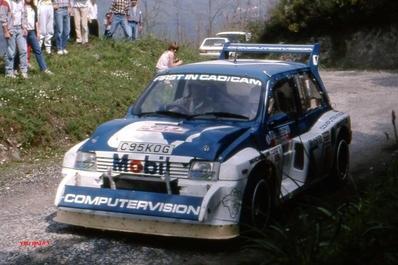 Anthony (Tony) Pond - Rob Arthur
30º Tour de Corse - Rallye de France 1986. MG Metro 6R4 (C95 KOG). Abandonó por la correa del árbol de levas en SS14 Prunelli - San Pancrazio de 55.67 Km.

Todo el Equipo Martini Lancia abandona el Rallye a causa del fatal accidente de Henri Toivonen junto a su copiloto Sergio Cresto el 02-Mayo-1986.
D.E.P / R.I.P.

Del 1 al 3 de Mayo, Ajaccio, Córcega, Francia.
Superficie: asfalto.
El Rally tenia un total de 1551.00 km de los que 1122.34 km divididos en 30 tramos eran especiales. (4 de ellos fueron cancelados. SS12 Figarella - Cardo de 15.75 Km, SS18 Corte - Taverna de 26.84 Km, SS19 Moltifao - Speloncato de 38.16 Km y SS20 Corbara - Calenzana de 23.69 Km. Los 3 últimos por el fatal accidente de Henri y Sergio).
Tomaron la salida 122 equipos, finalizaron 31.

En esta edición habí­an 5 tramos de 50 o mas Km cronometrados, SS7 Cozzano - Col de la Serra de 50.84, SS8 Muracciole - Abbazia de 50.00, SS10 Pont d'Altiani - Pont St Laurent de 56.01, SS14 Prunelli - San Pancrazio de 55.67 y SS17 Campe Militaire - Corte de 58.14. Uno de mas de 70 km, SS23 Saint Roch - Suaricchio de 78.19, y otro, el último, SS30 Liamone - Suaricchio de 83.16 Km.

Aquí dejo los kilómetros de cada uno de los 30 tramos del Rally:

1ª ETAPA (01-Mayo-1986)
SS1 Verghia - Pont de la Masina de 38.09 km
SS2 Sainte Marie Sicche - Moca 1 de 23.96 km
SS3 Petreto - Aullene 1 de 20.03 km
SS4 Zerubia - Santa Giulia de 30.60 km
SS5 Sartene - Zonza de 44.23 km
SS6 Aullene - Zicavo de 25.59 km
SS7 Cozzano - Col de la Serra de 50.84 km
SS8 Muracciole - Abbazia de 50.00 km
SS9 Campo al Quarcio - Ponte de Noceta de 33.77 km
SS10 Pont d'Altiani - Pont St Laurent de 56.01 km
SS11 Ponte Rosso - Borgo de 42.29 km

TOTAL ETAPA 415.41 km

2ª ETAPA (02 Mayo-1986)
SS12 Figarella - Cardo (cancelado) de 15.75 km
SS13 Saint Florent - Col de San Stefano de 26.81 km
SS14 Prunelli - San Pancrazio de 55.67 km
SS15 Folelli - Santa Lucia di Moriani de 18.49 km
SS16 Moriani Plage - Orsoni de 20.10 km
SS17 Campe Militaire Corte de 58.14 km
SS18 Corte - Taverna (cancelado) de 26.84 km
SS19 Moltifao - Speloncato (cancelado) de 38.16 km
SS20 Corbara - Calenzana (cancelado) de 23.69 km

TOTAL ETAPA 283.65 km

3ª ETAPA (03-Mayo-1986)
SS21 Norte Dame de la Serra - Pont du Fango de 28.77 km
SS22 Fango - Ota de 48.59 km
SS23 Saint Roch - Suaricchio de 78.19 km
SS24 Tavera - Pont de Mezzana de 30.57 km
SS25 Sainte Marie Sicche - Moca 2 de 23.96 km
SS26 Petreto - Aullene 2 de 20.03 km
SS27 Sorbollano - Santa Giulia de 35.59 km
SS28 Calvese - Agosta Plage de 38.69 km
SS29 Plaine de Peri - Capiglioli de 35.73 km
SS30 Liamone - Suaricchio 83.16 km

TOTAL ETAPA 423.28 km.
@
Palabras clave: Tony_Pond;Austin_Rover;MG;Metro;Grupo_B;Corcega;1986;Corse