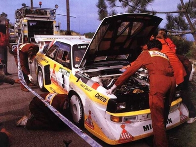 Asistencia del Equipo Audi Sport en el 20º Rallye de Portugal 1986
En el Audi Quattro Sport S1 E2 (IN-NR 43) de Walter Röhrl - Christian Geistdörfer.

Todos los equipos 