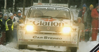 Per Eklund - Dave Whittock
36º Internacional Suecia Rally 1986. MG Metro 6R4 (C730 HOF). Abandonò por motor en SS1 Back de 4.50 Km.

Del 14 al 16 de Febrero, Karlstad, Suecia.
Superficie: nieve - hielo.

El Rally tenia un total de 1670.00 km de los que 556.79 km divididos en 30 tramos eran especiales.

Tomaron la salida 107 equipos, finalizaron 62.@
Palabras clave: ;MG;Metro;Grupo_B;Nieve;Suecia;1986
