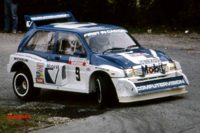 Malcolm Wilson - Nigel Harris
30º Rally Tour de Corse - Rallye de France 1986. MG Metro 6R4 (C96 KOG). Abandonó por fuego en el motor en SS10 Pont d'Altiani - Ponte Sainte Laurent de 56.01 Km.

Todo el Equipo Martini Lancia abandona el Rallye a causa del fatal accidente de Henri Toivonen junto a su copiloto Sergio Cresto el 02-Mayo-1986.
D.E.P / R.I.P.

Del 1 al 3 de Mayo, Ajaccio, Córcega, Francia.
Superficie: asfalto.
El Rally tenia un total de 1551.00 km de los que 1122.34 km divididos en 30 tramos eran especiales. (4 de ellos fueron cancelados. SS12 Figarella - Cardo de 15.75 Km, SS18 Corte - Taverna de 26.84 Km, SS19 Moltifao - Speloncato de 38.16 Km y SS20 Corbara - Calenzana de 23.69 Km. Los 3 últimos por el fatal accidente de Henri y Sergio).
Tomaron la salida 122 equipos, finalizaron 31.

En esta edición habí­an 5 tramos de 50 o mas Km cronometrados, SS7 Cozzano - Col de la Serra de 50.84, SS8 Muracciole - Abbazia de 50.00, SS10 Pont d'Altiani - Pont St Laurent de 56.01, SS14 Prunelli - San Pancrazio de 55.67 y SS17 Campe Militaire - Corte de 58.14. Uno de mas de 70 km, SS23 Saint Roch - Suaricchio de 78.19, y otro, el último, SS30 Liamone - Suaricchio de 83.16 Km.

Aquí dejo los kilómetros de cada uno de los 30 tramos del Rally:

1ª ETAPA (01-Mayo-1986)
SS1 Verghia - Pont de la Masina de 38.09 km
SS2 Sainte Marie Sicche - Moca 1 de 23.96 km
SS3 Petreto - Aullene 1 de 20.03 km
SS4 Zerubia - Santa Giulia de 30.60 km
SS5 Sartene - Zonza de 44.23 km
SS6 Aullene - Zicavo de 25.59 km
SS7 Cozzano - Col de la Serra de 50.84 km
SS8 Muracciole - Abbazia de 50.00 km
SS9 Campo al Quarcio - Ponte de Noceta de 33.77 km
SS10 Pont d'Altiani - Pont St Laurent de 56.01 km
SS11 Ponte Rosso - Borgo de 42.29 km

TOTAL ETAPA 415.41 km

2ª ETAPA (02 Mayo-1986)
SS12 Figarella - Cardo (cancelado) de 15.75 km
SS13 Saint Florent - Col de San Stefano de 26.81 km
SS14 Prunelli - San Pancrazio de 55.67 km
SS15 Folelli - Santa Lucia di Moriani de 18.49 km
SS16 Moriani Plage - Orsoni de 20.10 km
SS17 Campe Militaire Corte de 58.14 km
SS18 Corte - Taverna (cancelado) de 26.84 km
SS19 Moltifao - Speloncato (cancelado) de 38.16 km
SS20 Corbara - Calenzana (cancelado) de 23.69 km

TOTAL ETAPA 283.65 km

3ª ETAPA (03-Mayo-1986)
SS21 Norte Dame de la Serra - Pont du Fango de 28.77 km
SS22 Fango - Ota de 48.59 km
SS23 Saint Roch - Suaricchio de 78.19 km
SS24 Tavera - Pont de Mezzana de 30.57 km
SS25 Sainte Marie Sicche - Moca 2 de 23.96 km
SS26 Petreto - Aullene 2 de 20.03 km
SS27 Sorbollano - Santa Giulia de 35.59 km
SS28 Calvese - Agosta Plage de 38.69 km
SS29 Plaine de Peri - Capiglioli de 35.73 km
SS30 Liamone - Suaricchio 83.16 km

TOTAL ETAPA 423.28 km.
@
Palabras clave: ;MG;Metro;Grupo_B;Corcega;1986;Corse