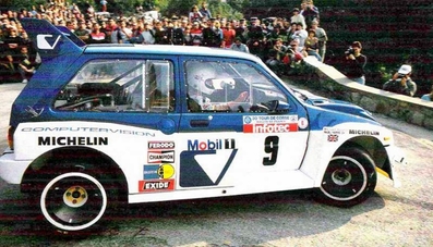 Malcolm Wilson - Nigel Harris
30º Rally Tour de Corse - Rallye de France 1986. MG Metro 6R4 (C96 KOG). Abandonó por fuego en el motor en SS10 Pont d'Altiani - Ponte Sainte Laurent de 56.01 Km.

Todo el Equipo Martini Lancia abandona el Rallye a causa del fatal accidente de Henri Toivonen junto a su copiloto Sergio Cresto el 02-Mayo-1986.
D.E.P / R.I.P.

Del 1 al 3 de Mayo, Ajaccio, Córcega, Francia.
Superficie: asfalto.
El Rally tenia un total de 1551.00 km de los que 1122.34 km divididos en 30 tramos eran especiales. (4 de ellos fueron cancelados. SS12 Figarella - Cardo de 15.75 Km, SS18 Corte - Taverna de 26.84 Km, SS19 Moltifao - Speloncato de 38.16 Km y SS20 Corbara - Calenzana de 23.69 Km. Los 3 últimos por el fatal accidente de Henri y Sergio).
Tomaron la salida 122 equipos, finalizaron 31.

En esta edición habí­an 5 tramos de 50 o mas Km cronometrados, SS7 Cozzano - Col de la Serra de 50.84, SS8 Muracciole - Abbazia de 50.00, SS10 Pont d'Altiani - Pont St Laurent de 56.01, SS14 Prunelli - San Pancrazio de 55.67 y SS17 Campe Militaire - Corte de 58.14. Uno de mas de 70 km, SS23 Saint Roch - Suaricchio de 78.19, y otro, el último, SS30 Liamone - Suaricchio de 83.16 Km.

Aquí dejo los kilómetros de cada uno de los 30 tramos del Rally:

1ª ETAPA (01-Mayo-1986)
SS1 Verghia - Pont de la Masina de 38.09 km
SS2 Sainte Marie Sicche - Moca 1 de 23.96 km
SS3 Petreto - Aullene 1 de 20.03 km
SS4 Zerubia - Santa Giulia de 30.60 km
SS5 Sartene - Zonza de 44.23 km
SS6 Aullene - Zicavo de 25.59 km
SS7 Cozzano - Col de la Serra de 50.84 km
SS8 Muracciole - Abbazia de 50.00 km
SS9 Campo al Quarcio - Ponte de Noceta de 33.77 km
SS10 Pont d'Altiani - Pont St Laurent de 56.01 km
SS11 Ponte Rosso - Borgo de 42.29 km

TOTAL ETAPA 415.41 km

2ª ETAPA (02 Mayo-1986)
SS12 Figarella - Cardo (cancelado) de 15.75 km
SS13 Saint Florent - Col de San Stefano de 26.81 km
SS14 Prunelli - San Pancrazio de 55.67 km
SS15 Folelli - Santa Lucia di Moriani de 18.49 km
SS16 Moriani Plage - Orsoni de 20.10 km
SS17 Campe Militaire Corte de 58.14 km
SS18 Corte - Taverna (cancelado) de 26.84 km
SS19 Moltifao - Speloncato (cancelado) de 38.16 km
SS20 Corbara - Calenzana (cancelado) de 23.69 km

TOTAL ETAPA 283.65 km

3ª ETAPA (03-Mayo-1986)
SS21 Norte Dame de la Serra - Pont du Fango de 28.77 km
SS22 Fango - Ota de 48.59 km
SS23 Saint Roch - Suaricchio de 78.19 km
SS24 Tavera - Pont de Mezzana de 30.57 km
SS25 Sainte Marie Sicche - Moca 2 de 23.96 km
SS26 Petreto - Aullene 2 de 20.03 km
SS27 Sorbollano - Santa Giulia de 35.59 km
SS28 Calvese - Agosta Plage de 38.69 km
SS29 Plaine de Peri - Capiglioli de 35.73 km
SS30 Liamone - Suaricchio 83.16 km

TOTAL ETAPA 423.28 km.
@
Palabras clave: ;MG;Metro;Grupo_B;Corcega;1986;Corse