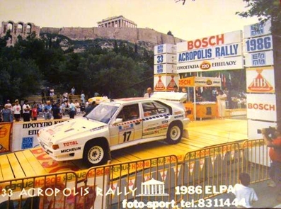 Philippe Wambergue - Jean-Bernard Vieu
33º Acrópolis Rally 1986. Citröen BX4TC (9812 NR 92). Abandonó por la suspensión del coche en SS1.

Del 2 al 4 de Junio, Atenas, Gracia.
Superficie: tierra.

El Rally tenía un total de 1890.00 km de los que 572.13 km divididos en 46 tramos eran especiales (8 de ellas fueron canceladas SS8, SS9, SS10, SS14, SS16, SS21, SS36 y SS45).

Tomaron la salida 102 equipos, finalizaron 34.@

Palabras clave: Philippe_Wambergue;Citroen;Grupo_B;BX4TC;Acropolis;Grecia;1986