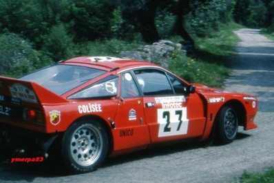 Joseph De Castelli - "Marquetou"
30º Tour de Corse - Rallye de France 1986. Lancia Rally 037. Abandonó, desconocemos el motivo y en que especial.

Equipo Martini Lancia se retira de la prueba a causa del fatal accidente de Henri Toivonen y Sergio Cresto el di­a 02-05-1986.

Del 1 al 3 de Mayo, Ajaccio, Córcega, Francia.
Superficie: asfalto.

El Rally tenia un total de 1551.00 km de los que 1122.34 km divididos en 30 tramos eran especiales. (4 de ellos fueron cancelados. SS12 Figarella - Cardo de 15.75 Km, SS18 Corte - Taverna de 26.84 Km, SS19 Moltifao - Speloncato de 38.16 Km y SS20 Corbara - Calenzana de 23.69 Km. Los 3 últimos por el fatal accidente de Henri y Sergio).
Tomaron la salida 122 equipos, finalizaron 31.

En esta edición habí­an 5 tramos de 50 o mas Km cronometrados, SS7 Cozzano - Col de la Serra de 50.84, SS8 Muracciole - Abbazia de 50.00, SS10 Pont d'Altiani - Pont St Laurent de 56.01, SS14 Prunelli - San Pancrazio de 55.67 y SS17 Campe Militaire - Corte de 58.14. Uno de mas de 70 km, SS23 Saint Roch - Suaricchio de 78.19, y otro, el último, SS30 Liamone - Suaricchio de 83.16 Km.

Aquí dejo los kilómetros de cada uno de los 30 tramos del Rally:

1ª ETAPA (01-Mayo-1986)
SS1 Verghia - Pont de la Masina de 38.09 km
SS2 Sainte Marie Sicche - Moca 1 de 23.96 km
SS3 Petreto - Aullene 1 de 20.03 km
SS4 Zerubia - Santa Giulia de 30.60 km
SS5 Sartene - Zonza de 44.23 km
SS6 Aullene - Zicavo de 25.59 km
SS7 Cozzano - Col de la Serra de 50.84 km
SS8 Muracciole - Abbazia de 50.00 km
SS9 Campo al Quarcio - Ponte de Noceta de 33.77 km
SS10 Pont d'Altiani - Pont St Laurent de 56.01 km
SS11 Ponte Rosso - Borgo de 42.29 km

TOTAL ETAPA 415.41 km

2ª ETAPA (02 Mayo-1986)
SS12 Figarella - Cardo (cancelado) de 15.75 km
SS13 Saint Florent - Col de San Stefano de 26.81 km
SS14 Prunelli - San Pancrazio de 55.67 km
SS15 Folelli - Santa Lucia di Moriani de 18.49 km
SS16 Moriani Plage - Orsoni de 20.10 km
SS17 Campe Militaire Corte de 58.14 km
SS18 Corte - Taverna (cancelado) de 26.84 km
SS19 Moltifao - Speloncato (cancelado) de 38.16 km
SS20 Corbara - Calenzana (cancelado) de 23.69 km

TOTAL ETAPA 283.65 km

3ª ETAPA (03-Mayo-1986)
SS21 Norte Dame de la Serra - Pont du Fango de 28.77 km
SS22 Fango - Ota de 48.59 km
SS23 Saint Roch - Suaricchio de 78.19 km
SS24 Tavera - Pont de Mezzana de 30.57 km
SS25 Sainte Marie Sicche - Moca 2 de 23.96 km
SS26 Petreto - Aullene 2 de 20.03 km
SS27 Sorbollano - Santa Giulia de 35.59 km
SS28 Calvese - Agosta Plage de 38.69 km
SS29 Plaine de Peri - Capiglioli de 35.73 km
SS30 Liamone - Suaricchio 83.16 km

TOTAL ETAPA 423.28 km.
SUMANDO LAS TRES ETAPAS, ESTAMOS HABLANDO DE 1122.34 KM CRONOMETRADOS... UNA SALVAJADA...
@
Palabras clave: Lancia;Grupo_B;Corse;Corcega;1986