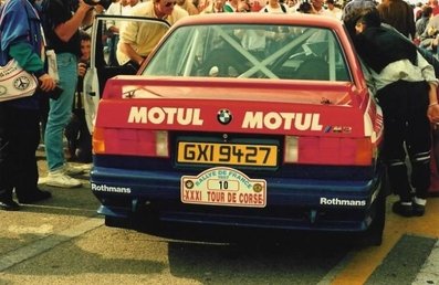 Bernard Béguin - Jean-Jacques Lenne
31º Tour de Corse - Rallye de France 1987. BMW M3 E30 (GXI9427). Clasificado 1º.

Del 7 al 9 de Mayo, Ajaccio, Córcega, Francia.
Superficie: asfalto.

El Rally tenia un total de 1367.02 km de los que 619.22 km divididos en 24 tramos eran especiales.

Se inscribieron 103 equipos, tomaron la salida 95, finalizaron 35.@
Palabras clave: Bernard_Beguin;Jean-Jacques_Lenne;BMW;M3;Corcega;1987;Corse