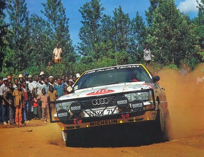 Hannu Mikkola - Arne Hertz
35º Marlboro Safari Rally 1987. Audi 200 Quattro (IN-YV 71). Clasificado 1º.

Del 16 al 20 de Abril, Nairobi, Kenya, Africa.
Superficie: tierra.

El Rally tenia un total de 4011.3 km con 83 controles horarios.

Tomaron la salida 53 equipos, finalizaron 23.@
Palabras clave: ;Audi;Quattro;Safari;1987