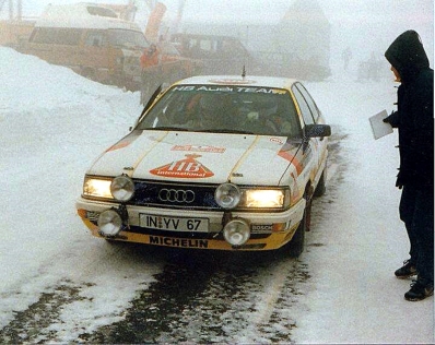 Walter Röhrl - Christian Geistdörfer
55º Rallye Automobile de Monte-Carlo 1987. Audi 200 Quattro (IN-YV 67). Clasificado 3º.

Del 17 al 22 de Enero, Monte-Carlo.
Superficie: asfalto - nieve.

El Rally tenia un total de 3162.00 km de los que 593.45 km divididos en 26 tramos eran especiales, (1 de ellos fue cancelado SS3 Les Egats - St. Luce de 13.50 Km).

Se inscribieron 163 equipos, tomaron la salida 160, finalizaron 93.@
Palabras clave: Walter_Röhrl;Audi;Quattro;Montecarlo;1987;nieve