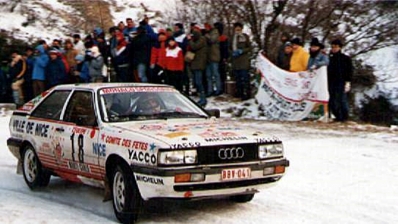 Tchine - Gilles Thimonier
55º Rallye Automobile de Monte-Carlo 1987. Audi Coupe Quattro (BBV-041). Clasificado 11º.

Del 17 al 22 de Enero, Monte-Carlo.
Superficie: asfalto - nieve.

El Rally tenia un total de 3162.00 km de los que 593.45 km divididos en 26 tramos eran especiales, (1 de ellos fue cancelado SS3 Les Egats - St. Luce de 13.50 Km).

Se inscribieron 163 equipos, tomaron la salida 160, finalizaron 93.@
Palabras clave: Audi;Quattro;Montecarlo;1987;Nieve