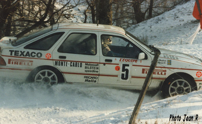Stig Blomqvist - Bruno Berglund
55º Rallye Automobile de Monte-Carlo 1987. Ford Sierra XR 4x4 (D513 UHK). Excluido una vez finalizada la prueba por irregularidades de homologación.

Del 17 al 22 de Enero, Monte-Carlo.
Superficie: asfalto - nieve.

El Rally tenia un total de 3162.00 km de los que 593.45 km divididos en 26 tramos eran especiales, (1 de ellos fue cancelado SS3 Les Egats - St. Luce de 13.50 Km).

Se inscribieron 163 equipos, tomaron la salida 160, finalizaron 93.@
Palabras clave: Stig_Blomqvist;Ford;Sierra;Montecarlo;1987;nieve