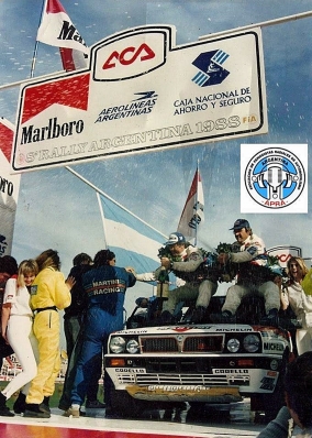 Jorge Recalde - Jorge Del Buono
8º Marlboro Rally de Argentina 1988. Lancia Delta Integrale (TO 34758H). Clasificado 1º.

Del 2 al 6 de Agosto, Buenos Aires, Córdoba, Argentina.
Superficie: tierra.

El Rally tenia un total de 2141.41 Km de los que 583.60 Km divididos en 29 tramos eran especiales.

Se inscribieron 81 equipos, tomaron la salida 81, finalizaron 21.@
Palabras clave: Jorge_Recalde;Jorge_Del_Buono;Lancia;Delta;Integrale;Argentina;1988;Parque_Cerrado