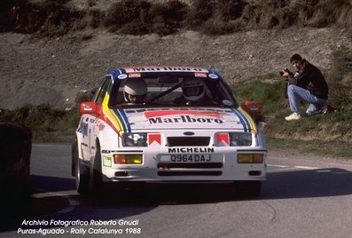 Jesús "Chus" Puras - Tomás Aguado
24º Rallye Catalunya-Costa Brava 1988. Ford Sierra RS Cosworth (Q964 DAJ). Clasificado 6º.

Del 12 al 13 de Febrero, Lloret de Mar, Girona, Catalunya, España
Superficie: asfalto - tierra.

El Rally tenia 416.35 km cronometrados divididos en 26 tramos.

Tomaron la salida 110 equipos, finalizaron 42.

© Roberto Gnudi
@@
Palabras clave: Jesus_Chus_Puras;Ford;Sierra;Cosworth;Catalunya;Costa_Brava;1988;Spain;España