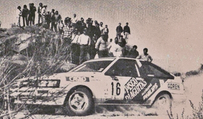 Claudio Israel - Manuel Jaurena
8º Marlboro Rally de Argentina 1988. Toyota Corolla 1600 GT (CT-81.55). Clasificado 8º.

Del 2 al 6 de Agosto, Buenos Aires, Córdoba, Argentina.
Superficie: tierra.

El Rally tenia un total de 2141.41 Km de los que 583.60 Km divididos en 29 tramos eran especiales.

Se inscribieron 81 equipos, tomaron la salida 81, finalizaron 21.@
Palabras clave: Toyota;Corolla;Argentina;1988