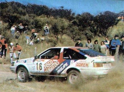 Claudio Israel - Manuel Jaurena
8º Marlboro Rally de Argentina 1988. Toyota Corolla 1600 GT (CT-81.55). Clasificado 8º.

Del 2 al 6 de Agosto, Buenos Aires, Córdoba, Argentina.
Superficie: tierra.

El Rally tenia un total de 2141.41 Km de los que 583.60 Km divididos en 29 tramos eran especiales.

Se inscribieron 81 equipos, tomaron la salida 81, finalizaron 21.@
Palabras clave: Toyota;Corolla;Argentina;1988