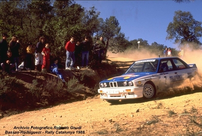 Pep Bassas - Antonio Rodri­guez
24º Rallye Catalunya - Costa Brava 1988. BMW M3 E30 (M-5019-HY). Abandonó por accidente.

Del 12 al 13 de Febrero, Lloret de Mar, Girona, Catalunya, España
Superficie: asfalto - tierra.

El Rally tenia 416.35 km cronometrados divididos en 26 tramos.

Tomaron la salida 110 equipos, finalizaron 42.

© Roberto Gnudi
@@
Palabras clave: Pep_Bassas;BMW;Catalunya;Costa_Brava;1988