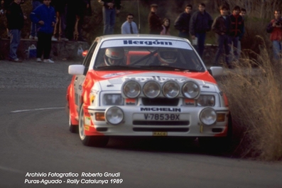 Jesús (Chus) Puras -Tomás Aguado
25º Rallye Catalunya-Costa Brava 1989. Ford Sierra RS Cosworth (V-7853-BX). Clasificado 4º.

Del 9 al 11 de Febrero, Lloret de Mar, Girona, Catalunya, España.
Superficie: asfalto - tierra.

El Rally tenía un total de 419.31 km cronometrados.

Tomaron la salida 88 equipos, finalizaron 42.

© Roberto Gnudi.
@@
Palabras clave: ;Ford;Sierra;Cosworth;Catalunya;Costa_Brava;1989;Spain;España