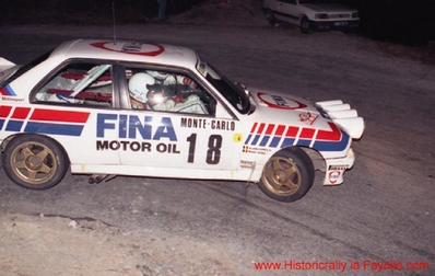 Marc Duez - Alain Lopes
57º Rallye Automobile de Monte-Carlo 1989. BMW M3 E30 (EDZ 4364). Clasificado 8º.

Del 21 al 26 de Enero, Monte-Carlo.
Superficie: asfalto - nieve.

El Rally tenia un total de 2872.82 km, de los que 613.25 km, divididos en 24 tramos, eran especiales.

Tomaron la salida 172 equipos, finalizaron 83.@
Palabras clave: ;BMW;M3;Montecarlo;1989;E30