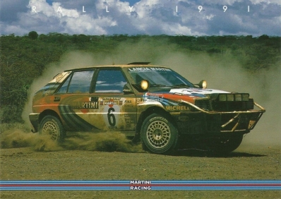 Juha Kankkunen - Juha Piironen
39º Martini Safari Rally Kenya 1991. Lancia Delta Integrale 16V (TO 22602R). Clasificado 1º.

Del 27 de Marzo al 1 de Abril, Nairobi, Kenya, África.
Superficie: tierra.

El Rally tenia un total de 4520.76 km con 79 controles horarios.

Tomaron la salida 57 equipos, finalizaron 27.@
Palabras clave: ;Juha_Piironen;Lancia;Delta;Integrale;Safari;1991