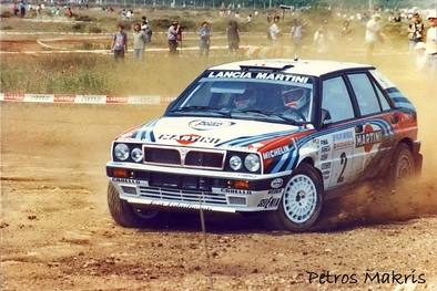Massimo (Miki) Biasion - Tiziano Siviero
38º Acropolis Rally 1991. Lancia Delta Integrale 16V (TO 55237R). Clasificado 3º.
Martini Lancia

Del 1 al 6 de Junio, Atenas, Grecia.
Superficie: tierra.

El Rally tenia un total de 1.776,55 km de los que 597.35 km divididos en 48 tramos eran especiales, (una de ellas fue cancelada SS22 Aghia Triada de 9,55 Km).

Tomaron al salida 94 equipos, finalizaron 37.@
Palabras clave: Miki_Biasion;Lancia;Delta;Integrale;Grecia;Acropolis;1991