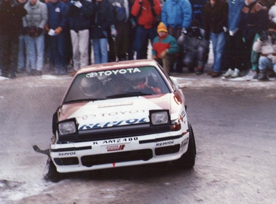 Armin Schwarz - Arne Hertz
59º Rallye Automobile de Monte-Carlo 1991. Toyota Celica GT-4 -ST165- (K-AM 2480). Clasificado 4º.

Del 24 al 30 de Enero, Monte-Carlo.
Superficie: asfalto - nieve.

El Rally tenia un total de 3390.27 km de los que 628.64 km divididos en 27 tramos eran especiales.

Tomaron la salida 167 equipos, finalizaron 75.

© Joan Al
Tramo: Pont de Miolans, (paellas del ultimo Km y medio, justo antes de Les Clues de St Auban).
@@
Palabras clave: ;Montecarlo;Toyota;Celica;1991;ST165